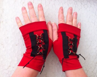 Red  short fingerless gloves - Corset Hand