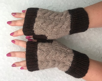 Hand knitted  wool fingerless gloves  Knit arm warmers  Warm winter gloves Rustic wool warmers