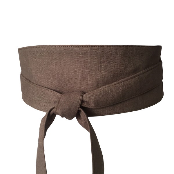 Linen Kimono Belt, Сhocolate linen obi belt, linen wrap belt, wide linen obi belt, Women's Waist Tie Belt, Wide Wrap Belt