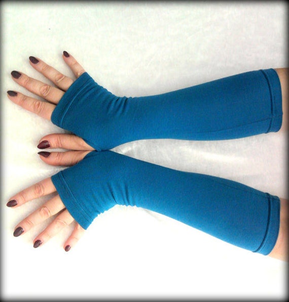 Blue Fingerless gloves long | Etsy
