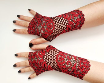 Fingerless  lace black long  gloves