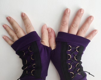 Purple  short fingerless gloves Warm winter gloves  Winter arm warmers