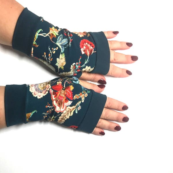 Fingerless gloves with flowers all  sizes Completely Lined with Cuffs,  sun protection hand