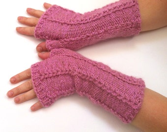 Rustic winter gloves Pink Fingerless gloves  Hand knitted gloves Wool pink gloves