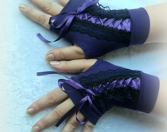 Purple short fingerless gloves - Corset Hand