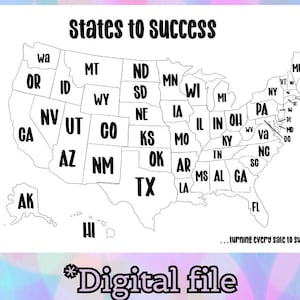 Von Staaten zum Erfolg l Farbe l Ausmalen l Druckbare USA US-Verkäufe Karte l Ziel-Tracker l Etsy Bestellkarte Sofortiger digitaler Download