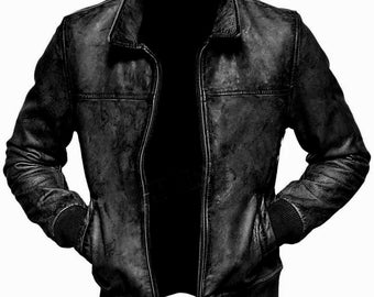 Men's Handmade Slim Fit Motorcycle Vintage Black Leather Jacket | Men Designer Style Black Customize Sheepskin Genuine Leather Jacket