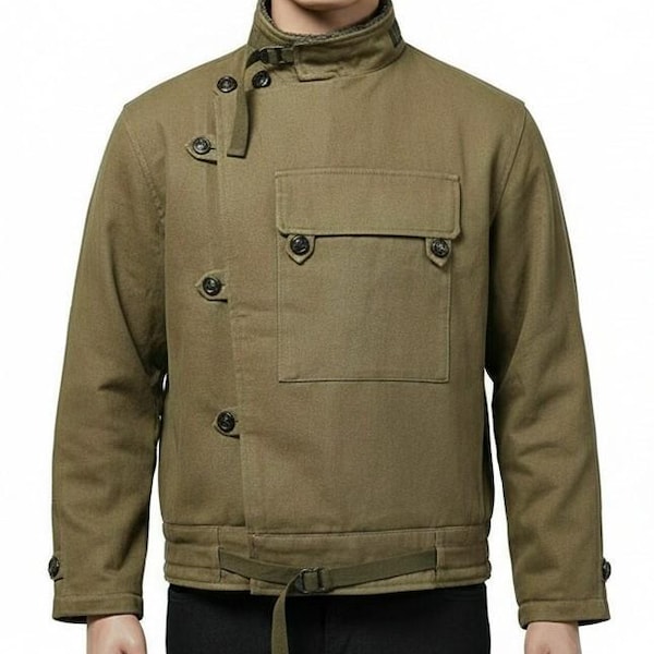 Mens Swedish Army Brown Handmade Cotton Jacket | Men Winter Warm Army Tank Motorcycle Style Coat Vintage Overcoat | Men Vintage Style Jacket