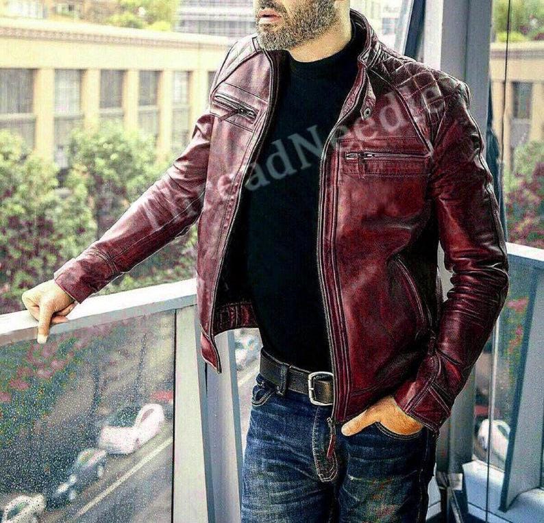 Blouson Motard En Cuir De Vachette Véritable Pour Homme - Taille XS-4XL, Matelassé, Fabriqué Au Pakistan