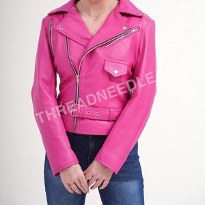 Women Handmade Motorcycle Pink Sheepskin Soft Leather Jacket | Women Slim Fit Pink Classic Biker Genuine Leather Jacket | Women Pink Jacket