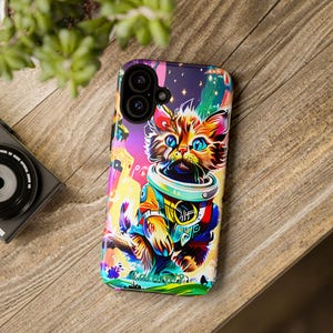 Funda para teléfono con diseño de gato espacial, bonito diseño de gato astronauta, regalo para amantes de las mascotas galácticas, funda protectora colorida para animales, accesorio divertido para amantes de los gatos