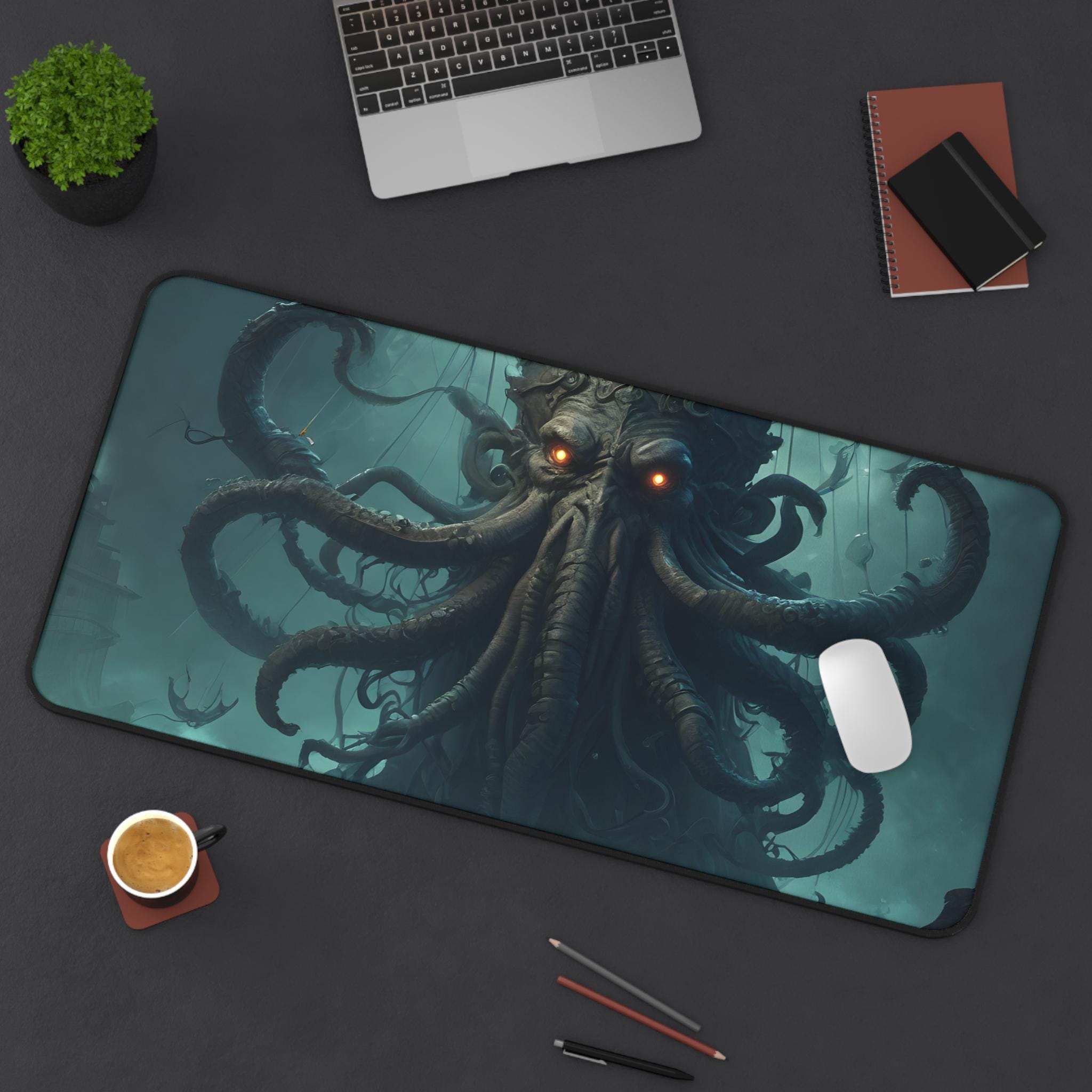 Kraken Desk Mat, Sea Monster Gaming Mouse Pad, Ocean Creature Desk Accessory, Nautical Office Decor, Octopus Computer Desk Protector,