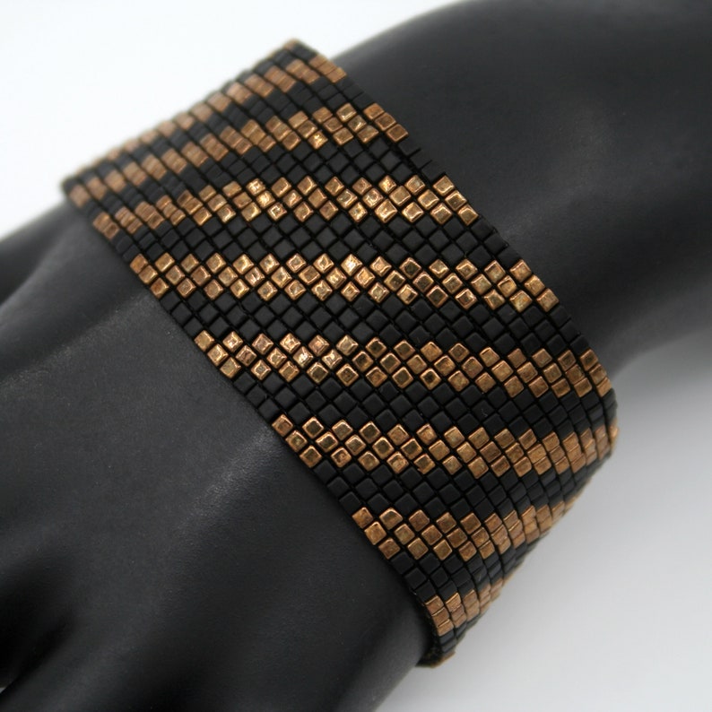 Square Stitch Beaded Bracelet Diagonals Matte Black and | Etsy