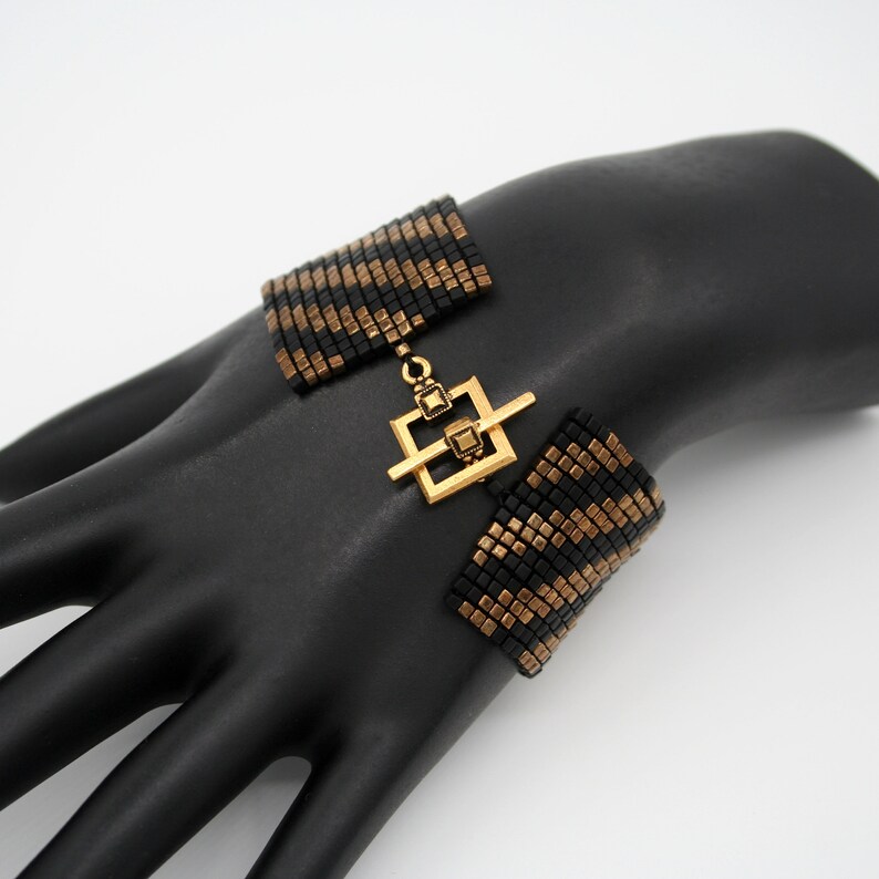 Square Stitch Beaded Bracelet Diagonals Matte Black and | Etsy