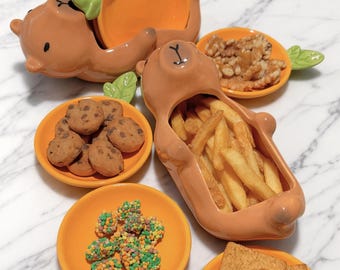 Juego de cuenco y plato para salsas de cerámica con diseño de capibara: regalo para el Día de la Madre, ideal para amantes de los animales.