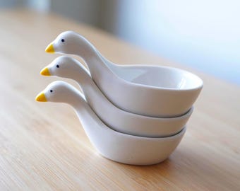 Ciotoline in ceramica fatte a mano a forma di anatra per salse: regalo per la festa della mamma, ciotole a forma di animale per salse, set da 3