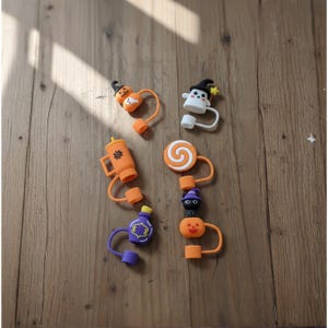 Halloween Silicone Straw Topper: Black Cat, Pumpkin, Ghost - 10mm Straws