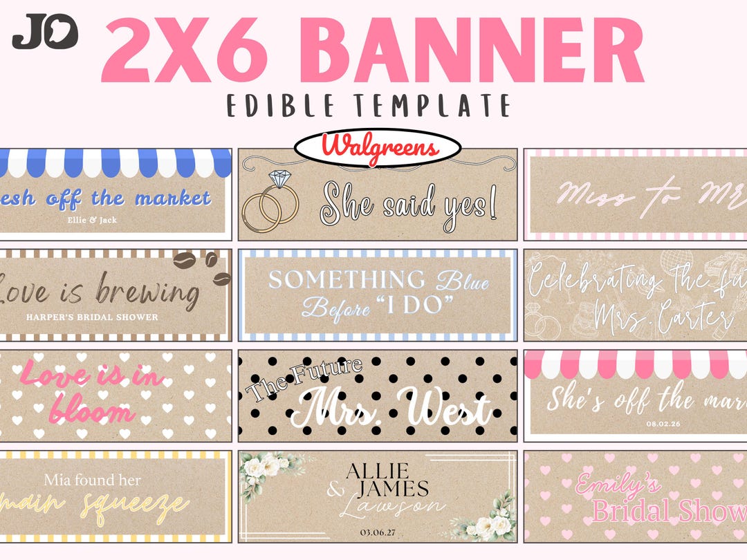 Editable 2x6 Wedding / Bridal Shower Banner Template | Large Photo ...