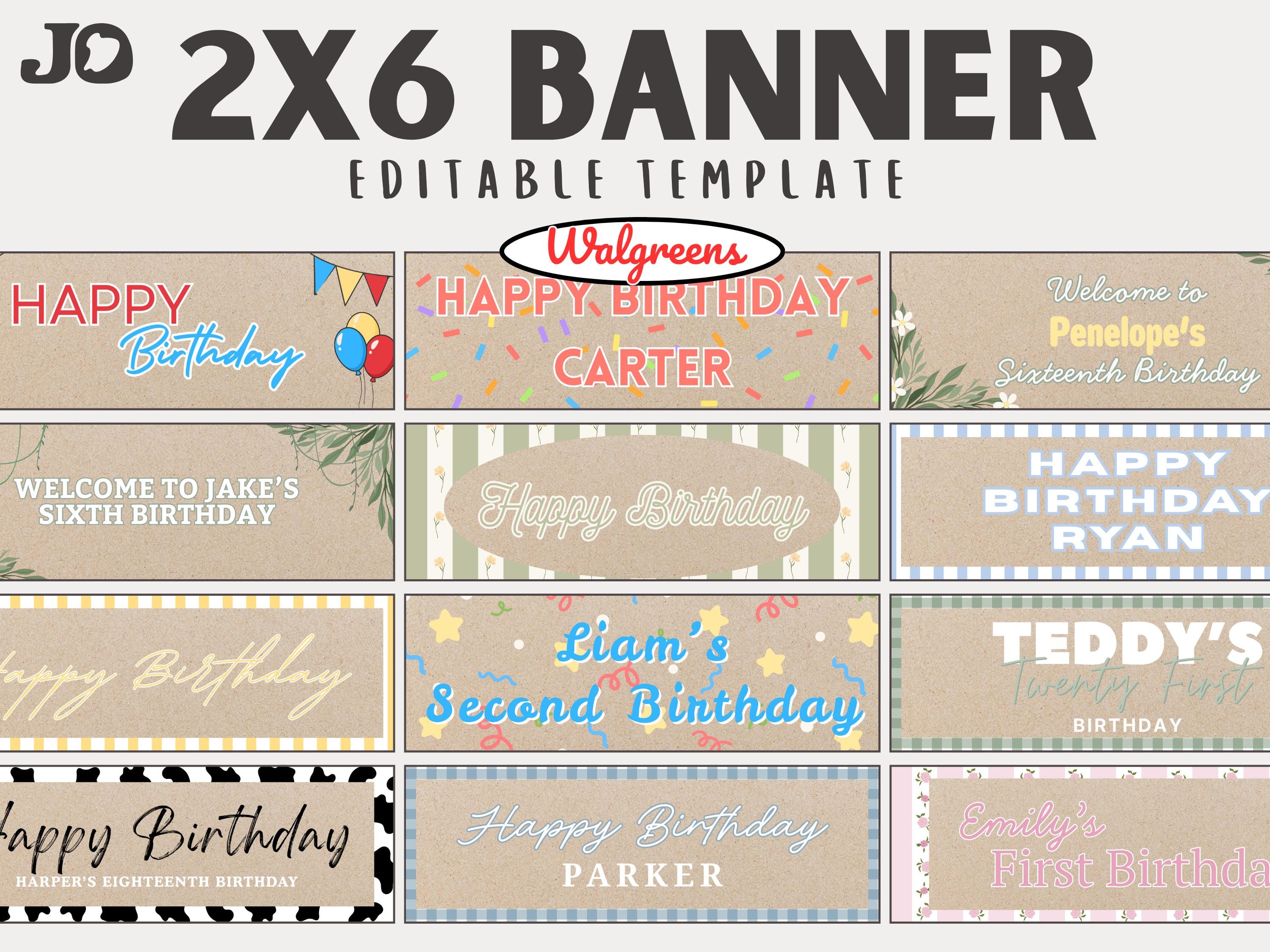 Editable 2x6 Birthday Banner Template | Large Photo Poster (digital ...