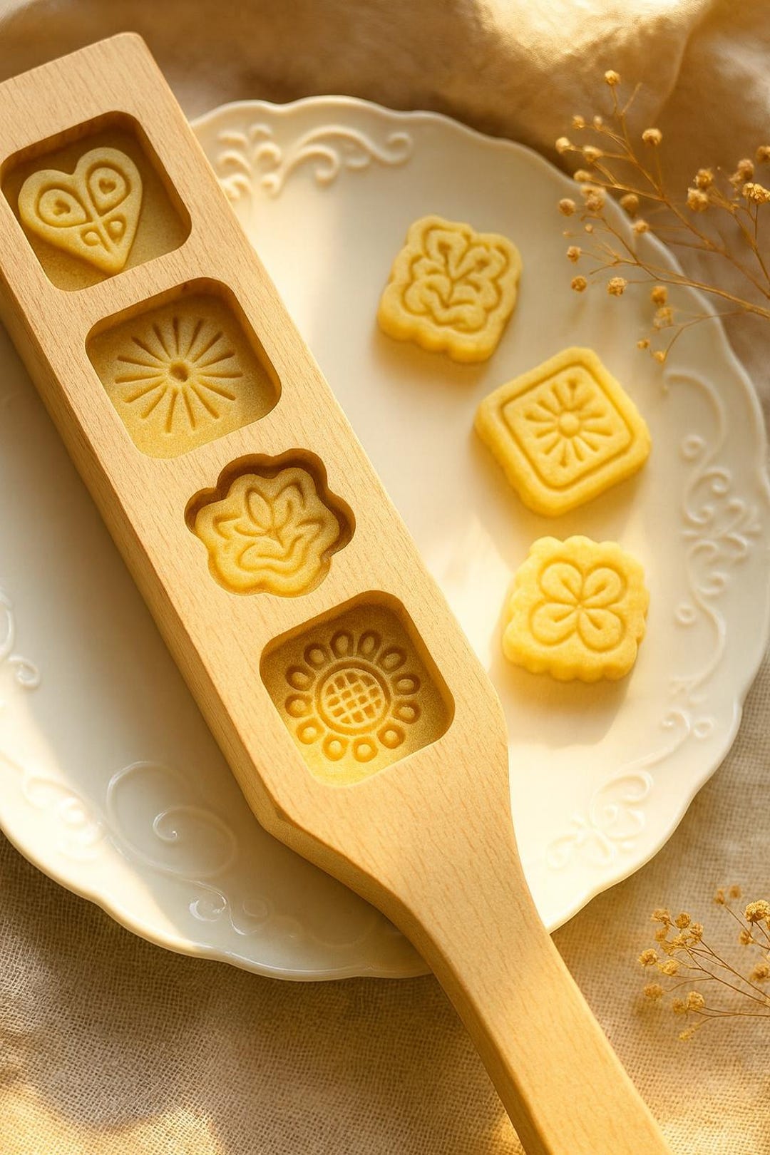 Mooncake Biscuits Cookie Press: Traditional Wooden Mold for Baking ...