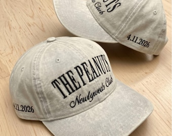 Custom Newlyweds Club Embroidered Hat, Personalized Wedding Date Baseball Cap, Mr and Mrs Anniversary Gift, Retro Couple Matching Hats