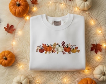 Embroidered Fall Sweatshirt | Cozy Autumn Crewneck | Pumpkin Mushroom Sweater | Thanksgiving Sweatshirt Gift