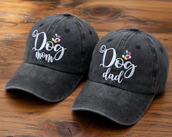 Custom Dog Mom Dad Hat, Personalized Paw Print Embroidered Baseball Cap, Dog Lover Gift, New Puppy Announcement, Washed Cotton Hat