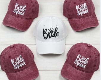 Custom Bride Squad Hat with Diamond, Personalized Bachelorette Party Hats, Embroidered Bride Cap, Bridesmaid Gifts, Wedding Party Favors