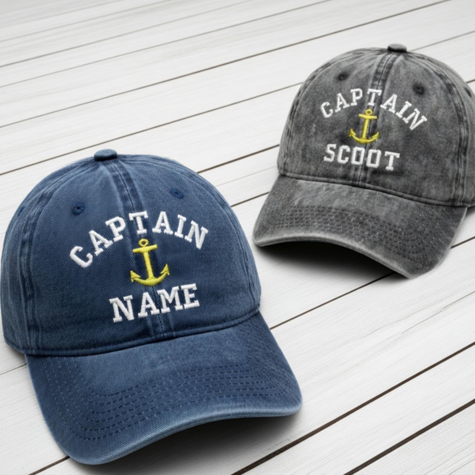 Custom Captain Baseball Cap, Embroidered Washed Denim Dad Hat ...