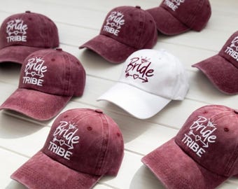 Custom Bride Tribe Bachelorette Hats, Embroidered Bride Hat with Diamond, Personalized Bridal Shower Gifts, Matching Bridesmaid Party Caps