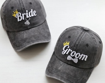 Personalized Bride and Groom Hats, Embroidered Wedding Baseball Caps, Custom Honeymoon Gifts, Mr and Mrs Hats, Engagement Gift for Couples