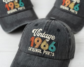 Custom Vintage 1966 Hat, Personalized Birthday Gift for Men Women, Original Parts Embroidered Baseball Cap, 60th 70th Birthday Party Hat