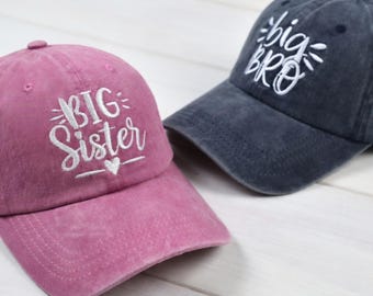 Big Sister Big Brother Hat, Personalized Sibling Matching Caps, New Baby Announcement Gift, Custom Embroidered Baseball Hat