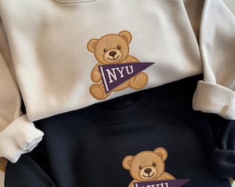 Custom College Sweatshirt, Embroidered Teddy Bear Sweatshirt, Custom University Name Pennant Shirt, Custom College Tee, Gift for collegue