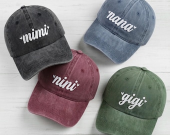 Personalized Grandma Hat, Custom Mimi Gigi Nana Nini Embroidered Baseball Cap, New Grandma Gift, Mother's Day Hat, Soft Washed Cotton