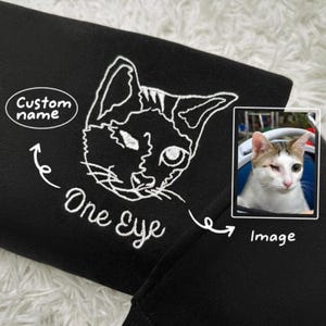 Custom Photo Cat Pet Portrait Embroidered Sweatshirt, Custom Pet Hoodie, Personalized Pet Face and Pet name Sweatshirt, Gift Cat Lover