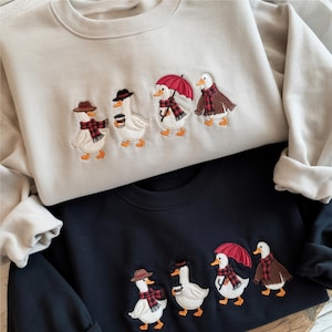 Cozy Duck Embroidered Sweatshirt, Autumn Cozy Shirt, Cute Duck Hoodie, Fall Aesthetic Embroidery, Funny Fall Duck Sweatshirt, Gift for Mom
