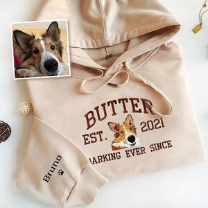 Custom Photo Name Pet Portrait Embroidered Sweatshirt Hoodie, Personalized Photo Name Pet, est year, Gift Pet Lover, Pet Memorial