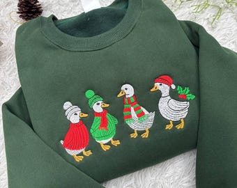 Embroidered Christmas Goose Sweatshirt, Funny Goose Santa Lights Sweater,  Cute Xmas Duck Shirt, Silly Goose Christmas Sweater, Merry Xmas