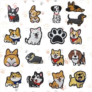 Custom Cute Cartoon Embroidered Patch Shiba Inu Corgi Shepherd Dog, Pocket Dog Pet Animal, Patch with Iron on for Backpacks Caps Jackets