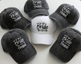 Custom Bride Tribe Embroidered Hat, Personalized Bachelorette Party Hats, Washed Cotton Bridal Shower Gift, Bride Squad Baseball Caps