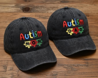Autism Mom Dad Hat, Personalized Autism Awareness Baseball Cap, Custom Embroidered Puzzle Piece Hat, Neurodiversity Gift, Special Needs Mom