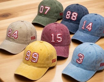 Custom Varsity Number Hat, Personalized Outline Number Baseball Cap, Team Sport Game Day Gear, Lucky Number Gift, Washed Cotton Hat