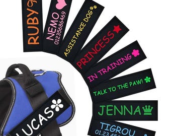 2 PCS Custom Dog Name Embroidered Label Pet Harness Custom Tag Removed Stickers ID Dog Chest Strap Vest Collar Tag, Hook & Loop,Service Dog