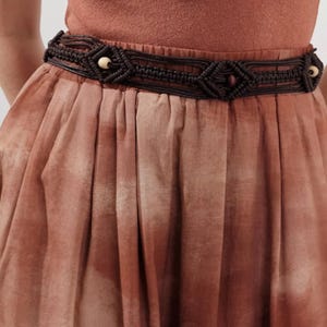 Rustic Braided Belt – Brown Beaded Woven Boho Waist Tie