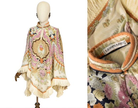 LEONARD printed poncho, LEONARD PARIS vintage 70s