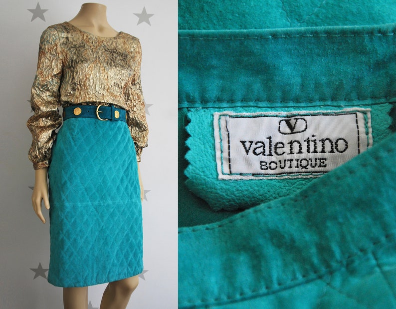 Vintage VALENTINO suede skirt 1980s authentic Valentino pencil skirt. vintage turquoise valentino suede skirt vintage skirt