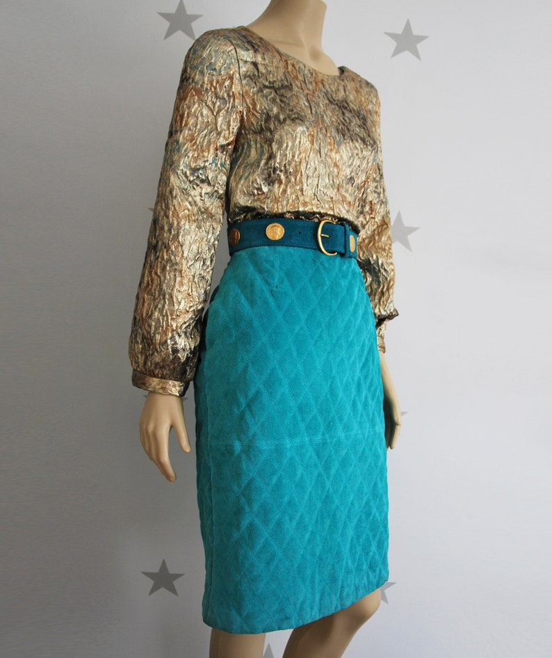 Vintage VALENTINO suede skirt 1980s authentic Valentino pencil skirt. vintage turquoise valentino suede skirt vintage skirt