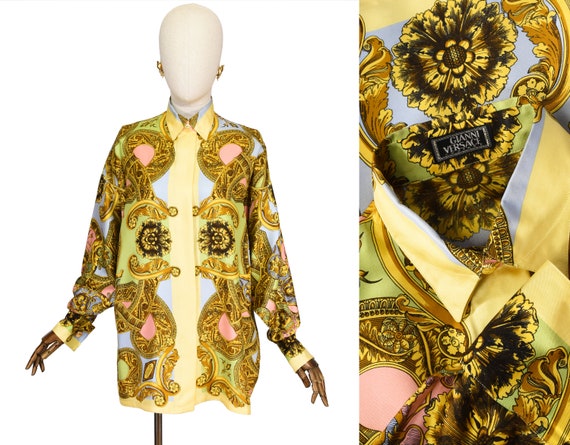 GIANNI VERSACE blouse, vintage 1990s VERSACE print