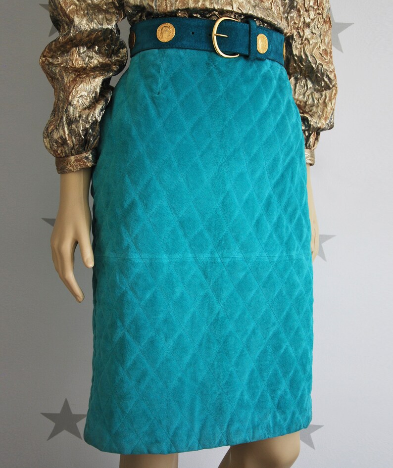 Vintage VALENTINO suede skirt 1980s authentic Valentino pencil skirt. vintage turquoise valentino suede skirt vintage skirt